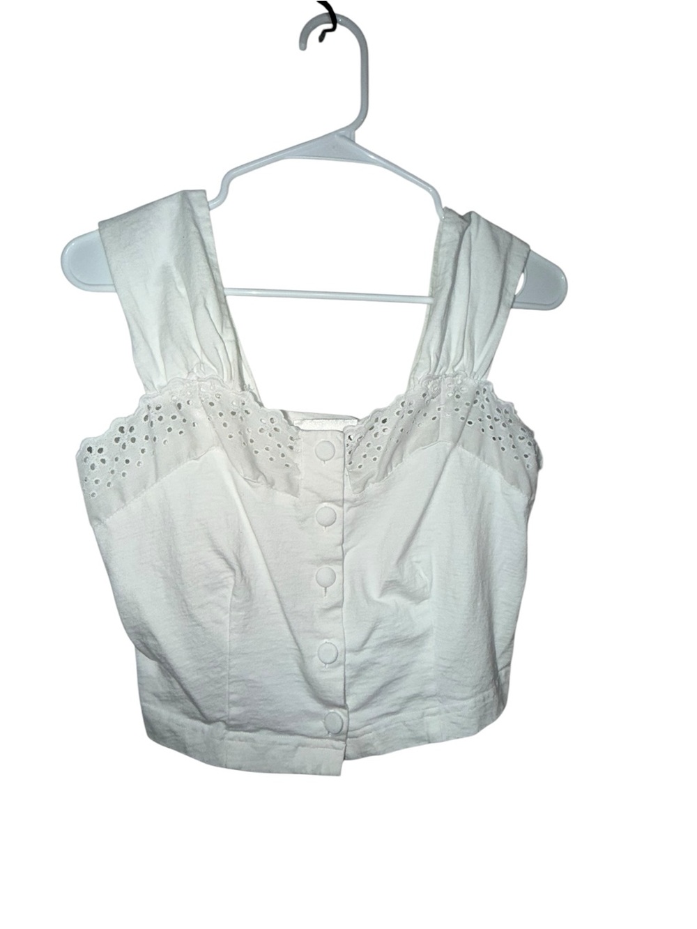 Christina White Eyelet Button Crop Top